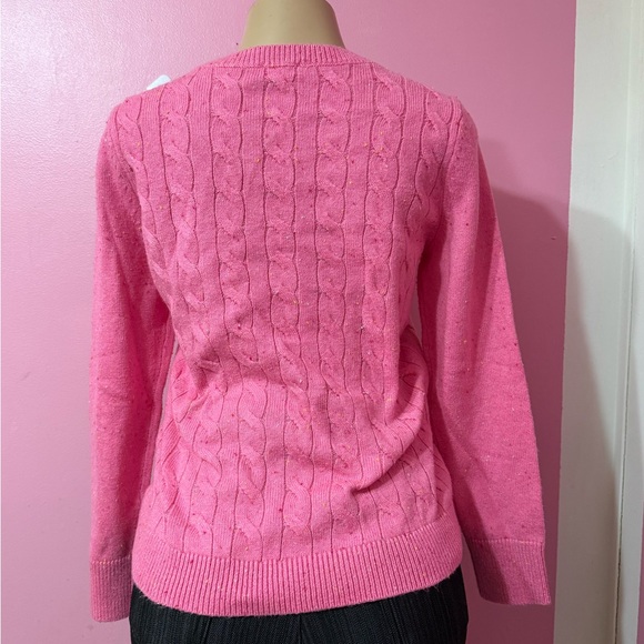 Talbots Pullover Sweater Petite M Bubblegum Pink Cable Knit Preppy - Picture 2 of 4